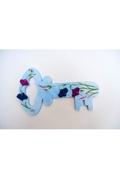 Happy Threads Key Holder With Crochet Motifs (Blue)